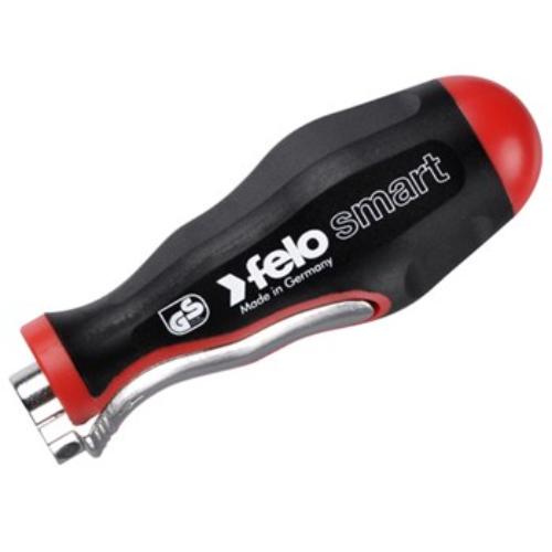 Felo 069 Smart Handle: versatile screwdriver and T-handle with ergonomic soft grip for comfort and high torque in various tasks.