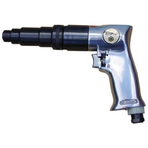 AmPro Pistol Grip Screwdriver with rubber handle, built-in torque adjustment, and rear exhaust for clean workspaces.