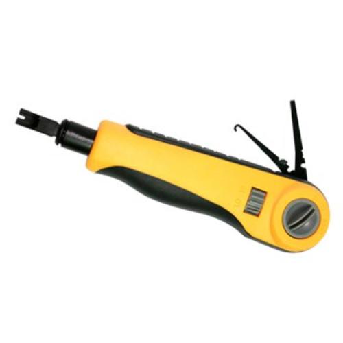Hanlong HT-364BR punch down tool with adjustable pressure, soft-grip handle, and built-in spludger for efficient wire seating.