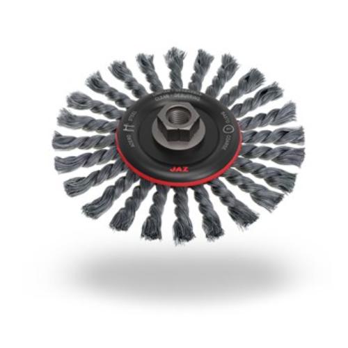 Durable Jaz Wire Wheel Twist Knot, 175mm, grey steel, ideal for heavy-duty cleaning and deburring tasks.