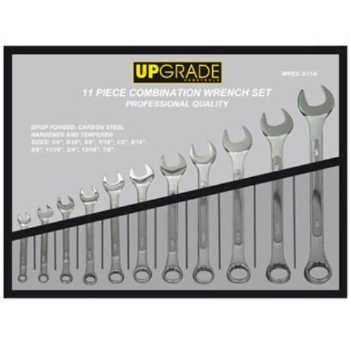 Upgrade 1253F Combination Wrench Set: 11 durable, polished chrome wrenches from 1/4" to 7/8" for versatile mechanical tasks.