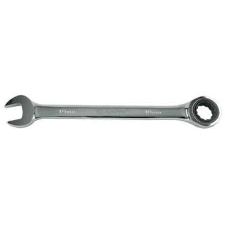 AmPro 21mm geared wrench with mirror finish, 72-tooth design for efficient gripping and turning in tight spaces.