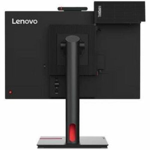 Lenovo ThinkCentre TIO24 monitor featuring a 24" FHD display, webcam, and ideal for remote collaboration with built-in speakers.