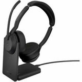 Jabra Evolve2 55 headset with noise-cancelling mic, dual connectivity, ANC, and Air Comfort tech for hybrid work.