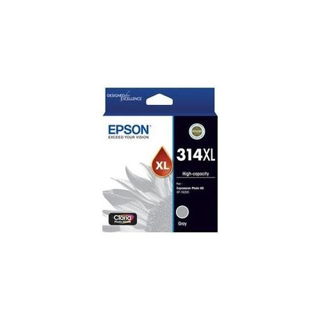 Epson Claria Photo HD 314XL Grey ink cartridge for high-definition prints, offering a six-color system and high yield capacity.