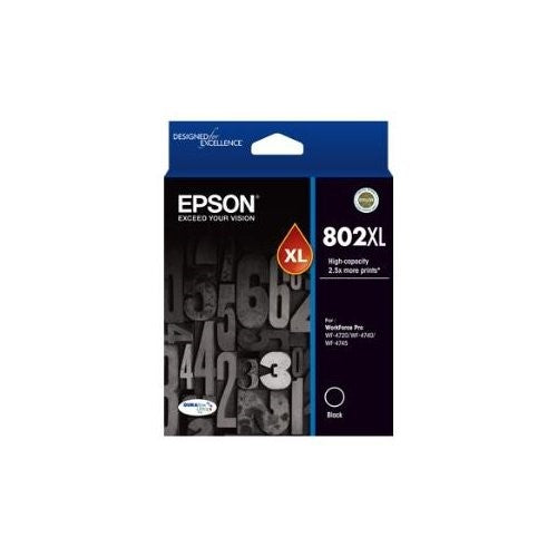 Epson DURABrite Ultra 802XL Black Ink Cartridge for vibrant, high-yield prints; water, fade, and smudge resistant.