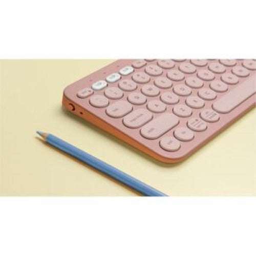 Logitech Pebble Keys 2 K380s in Tonal Rose, a sleek wireless keyboard with quiet keys and eco-friendly design.