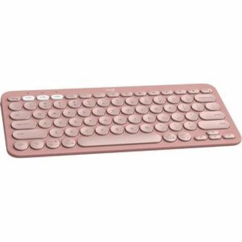 Logitech Pebble Keys 2 K380s in Tonal Rose, a slim wireless keyboard with quiet keys and eco-friendly design for versatile use.