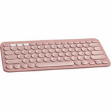 Logitech Pebble Keys 2 K380s in Tonal Rose, a slim wireless keyboard with quiet keys and eco-friendly design for versatile use.