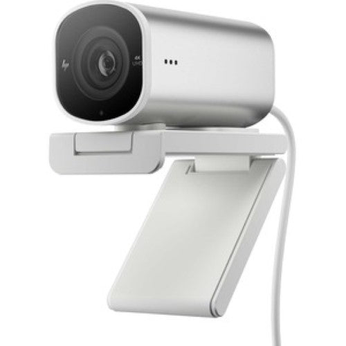 HP 960 4K Webcam with 8MP, 60fps, auto-focus, 100° angle, and built-in mic for professional streaming and video conferencing.