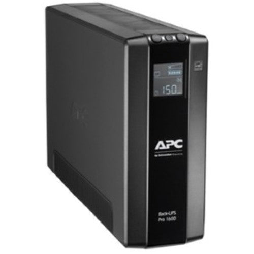 APC Back-UPS Pro BR1600MI Tower UPS with 8 outlets, AVR, LCD display, and 2.60 minutes backup for optimal power protection.