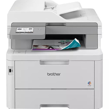 Brother MFCL8390CDW Colour Multifunction Laser Printer with 30ppm print speed, duplex scanning, 8.8cm touchscreen, and robust security.