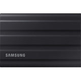 Compact black Samsung T7 1TB portable SSD features fast USB 3.2 Gen 2 transfers and rugged durability with water and dust resistance.