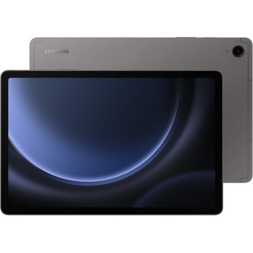 Samsung Galaxy Tablet S9 FE 5G in Grey, featuring 10.9" display, 5G connectivity, 128GB storage, IP68 durability, and dual cameras.