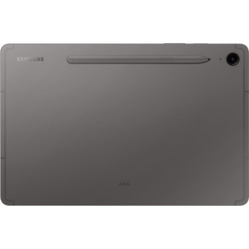 Samsung Galaxy Tablet S9 FE 5G in grey with 10.9" display, 5G connectivity, 12 MP camera, and lightweight design.