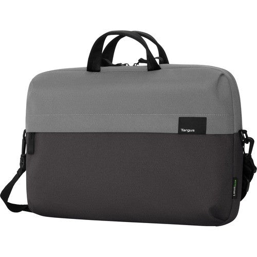 Eco-friendly Targus Sagano slipcase for 14" laptops, featuring padded protection, ample storage, and stylish black/grey design.