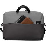 Targus Sagano 14" Slipcase in black and grey, eco-friendly with padded compartment and ample storage for laptop and accessories.