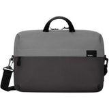 Eco-friendly black and grey slipcase for 14" laptops, features padded protection and ample storage for accessories.