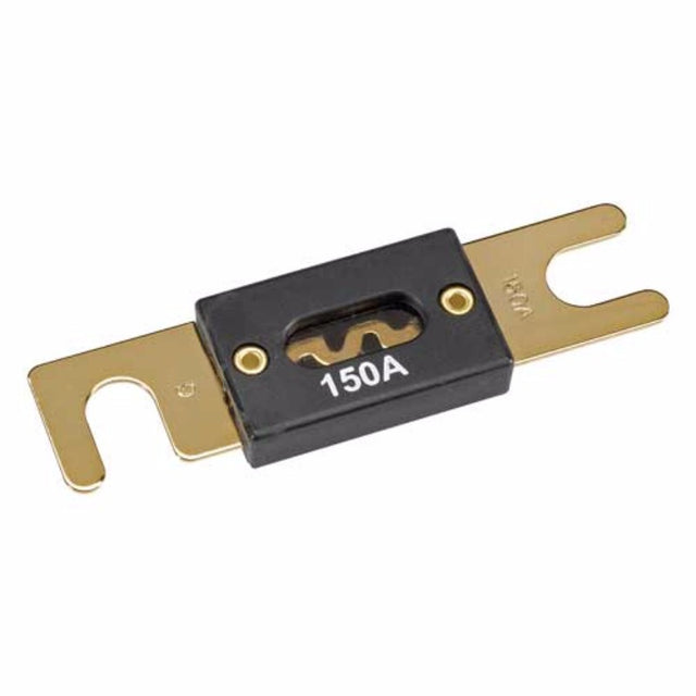 Gold-plated Narva Fuse Anl 125 Amp for high-current applications, featuring copper alloy construction and inspection window.