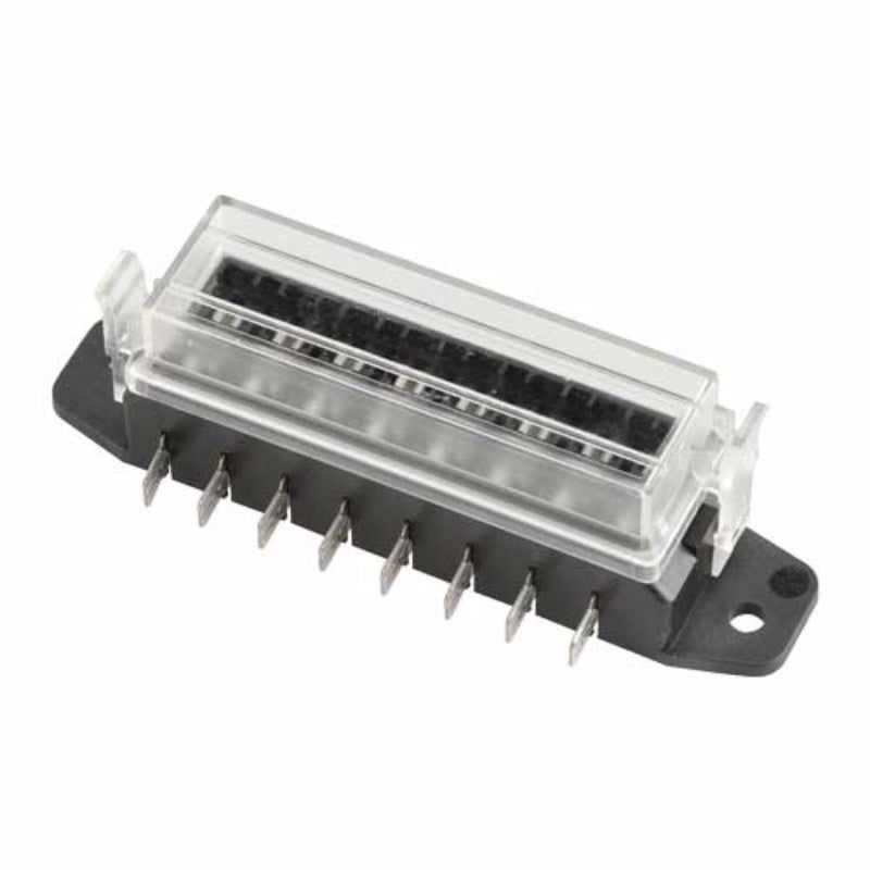 Narva 8-way fuse holder with transparent cover, 30A rating, 16 terminals for safe and organized circuit protection.