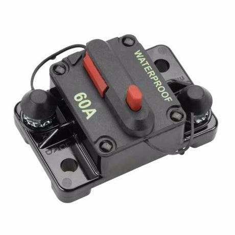 Heavy-duty Narva 120A circuit breaker for 12-42V, featuring a sealed surface mount and visible reset indication for safety.