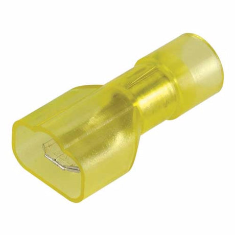 Yellow 6.3 mm Narva terminal male insulator, designed for reliable electrical connections and enhanced visibility in wiring.