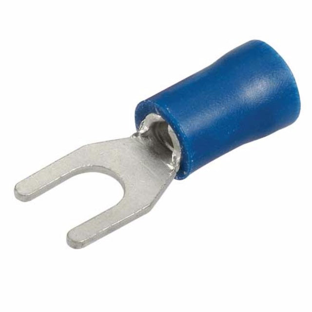 Narva Terminal Spade Blue 4.3mm with flared vinyl insulation for secure electrical connections in automotive and household wiring.