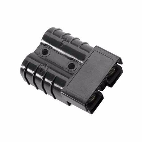 Durable Narva 50 Amp black connector with impact-resistant housing and silver-plated copper terminals for high-current applications.