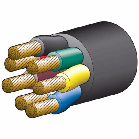 High-quality 7-core trailer wiring cable, 55amp, 6mm gauge, 100m length, ideal for reliable power distribution.