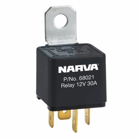 Narva 12V 4 Pin Relay, 30A, robust and efficient for automotive and electrical wiring applications.