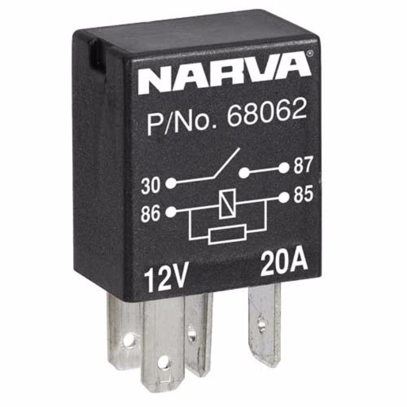 Compact Narva Micro Relay, 24V 4-pin 10amp, ideal for automotive and marine electrical control in harsh environments.