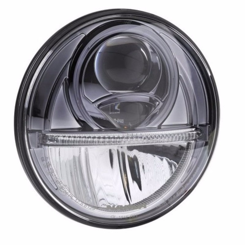 7-inch Narva H4 LED headlight insert with 6000K white light, polycarbonate lens, and rugged durability for various vehicles.