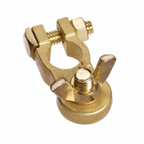 Heavy-duty brass terminals with wingnut design, 3/8" thread, pack of 10 for reliable electrical connections.