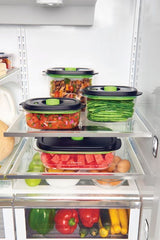 Set of 2 Sunbeam FoodSaver containers, 3-cup and 5-cup, airtight and leakproof for marinating and food storage.