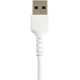 Durable 6" USB-A to Lightning cable in white, designed for high-speed charging and data transfer for Apple devices.