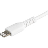 Durable 6-inch USB-A to Lightning cable in white, designed for fast charging and data transfer for Apple devices.