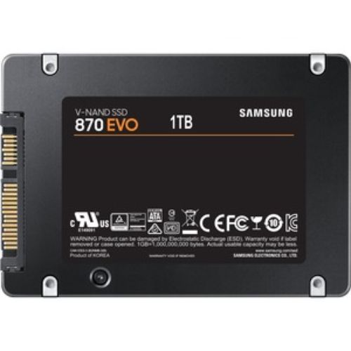 Samsung 870 EVO 1TB SSD in black, a high-speed 2.5" internal drive with 560 MB/s read, 600 TBW, and 5-year warranty.