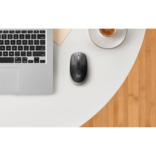 Logitech M190 Wireless Mouse in Charcoal with 1000 dpi tracking, ergonomic design, and 18-month battery life for seamless productivity.