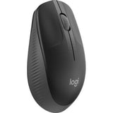 Logitech M190 wireless mouse in charcoal, designed for comfort, precision tracking, and 18-month battery life.