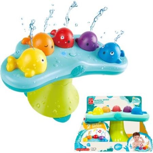 Musical Whale Fountain by Hape, a colorful bath toy with dancing fountains and interactive whales for joyful playtime.