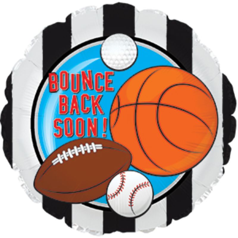 Vibrant 9" air-filled sports balloon with cheerful design, perfect for parties and events, includes cup and stick for display.