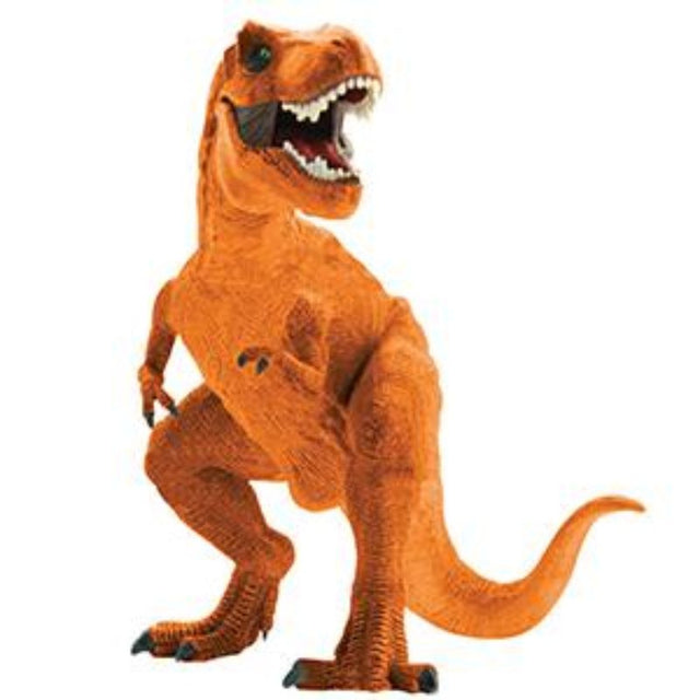 Orange dinosaur air-filled balloon with cup and stick, measuring 12 inches in size.