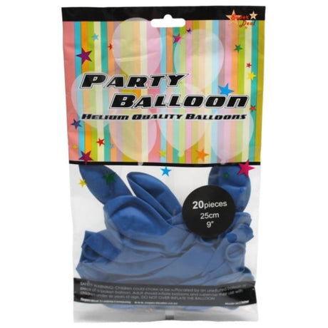 Dark blue 25cm balloons (20 pack) for elegant celebrations, perfect for themed parties and special occasions.