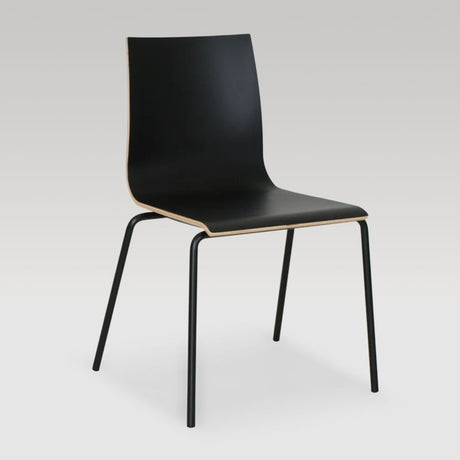 Ply Chair with black finish, featuring a comfortable plywood shell and durable steel frame, ideal for versatile seating.