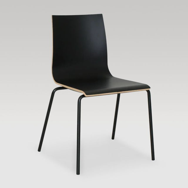 Ply Chair with black finish, featuring a comfortable plywood shell and durable steel frame, ideal for versatile seating.