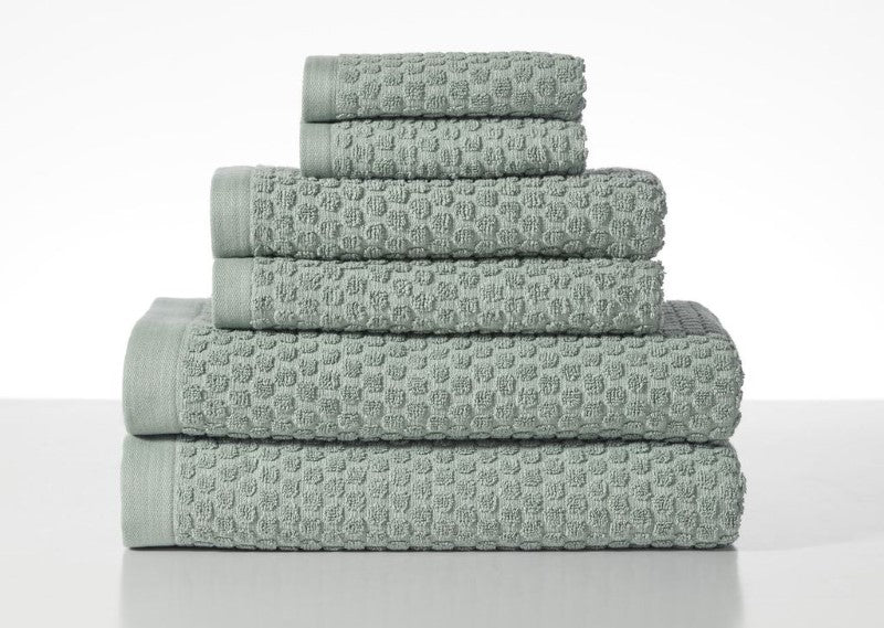 Henley Iceberg Green Towel Bundle by BAKSANA, featuring 2 bath towels, 2 hand towels, and 2 facecloths in 100% cotton.