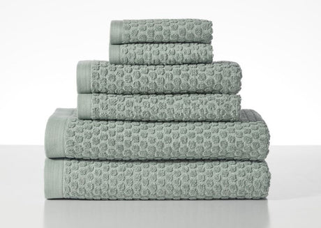 Henley Iceberg Green Towel Bundle by BAKSANA, featuring 2 bath towels, 2 hand towels, and 2 facecloths in 100% cotton.