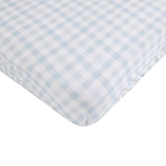 Waterproof Jersey Fitted Cot Sheet - Gingham Blue - All4Ella