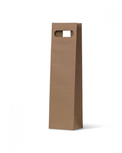 Brown kraft die cut wine bags, 42cm x 11cm, eco-friendly, sturdy with block bottom, perfect for gifting or retail display.