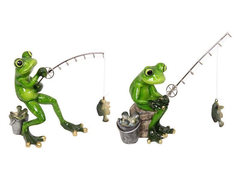 Ornament - Frog Fisherman Marble Finish 16cm (Set of 4 Assorted)